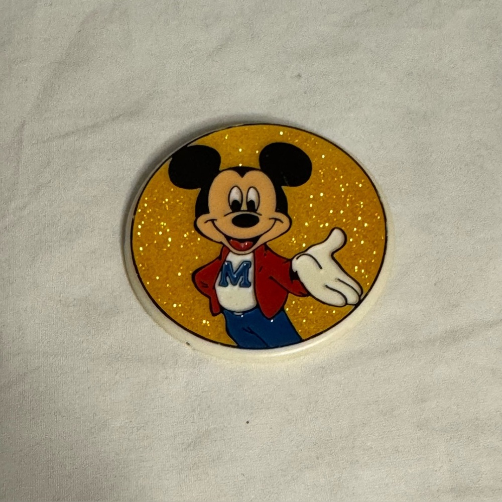Rare Vintage Disney,Mickey Mouse Pin, Mickey Set In Glitter Background. 2.5 Inch